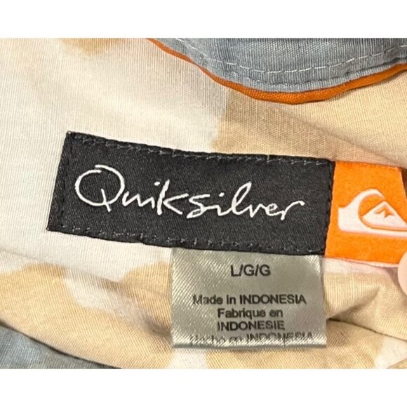 Quiksilver Men Hawaiian Shirt Large L Blue Collar Hibiscus Collar Short Sleeve - Picture 8 of 10